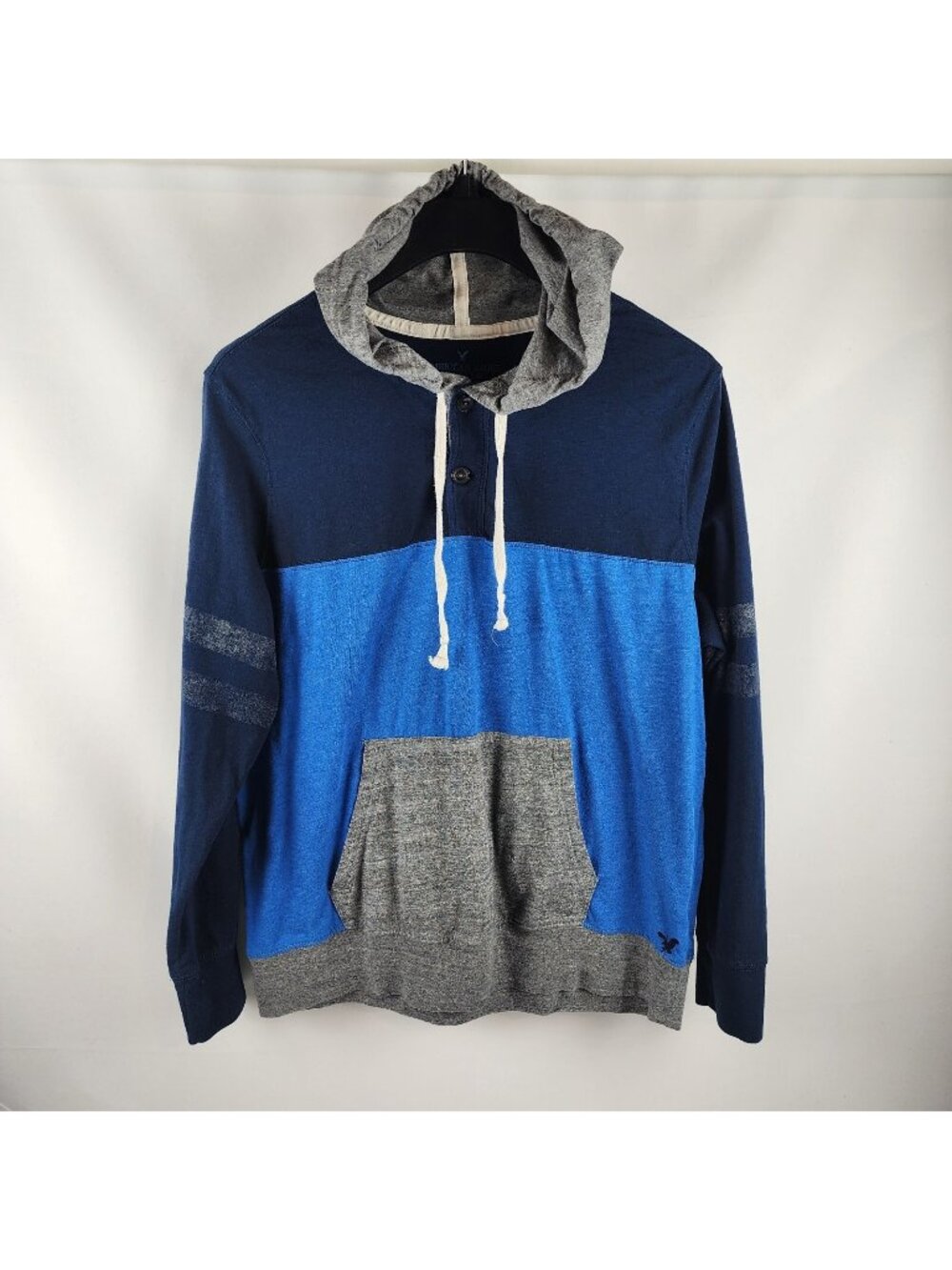 American Eagle Sweatshirt Mens XL Colorblock Pullover Hoodie Drawstring Multi